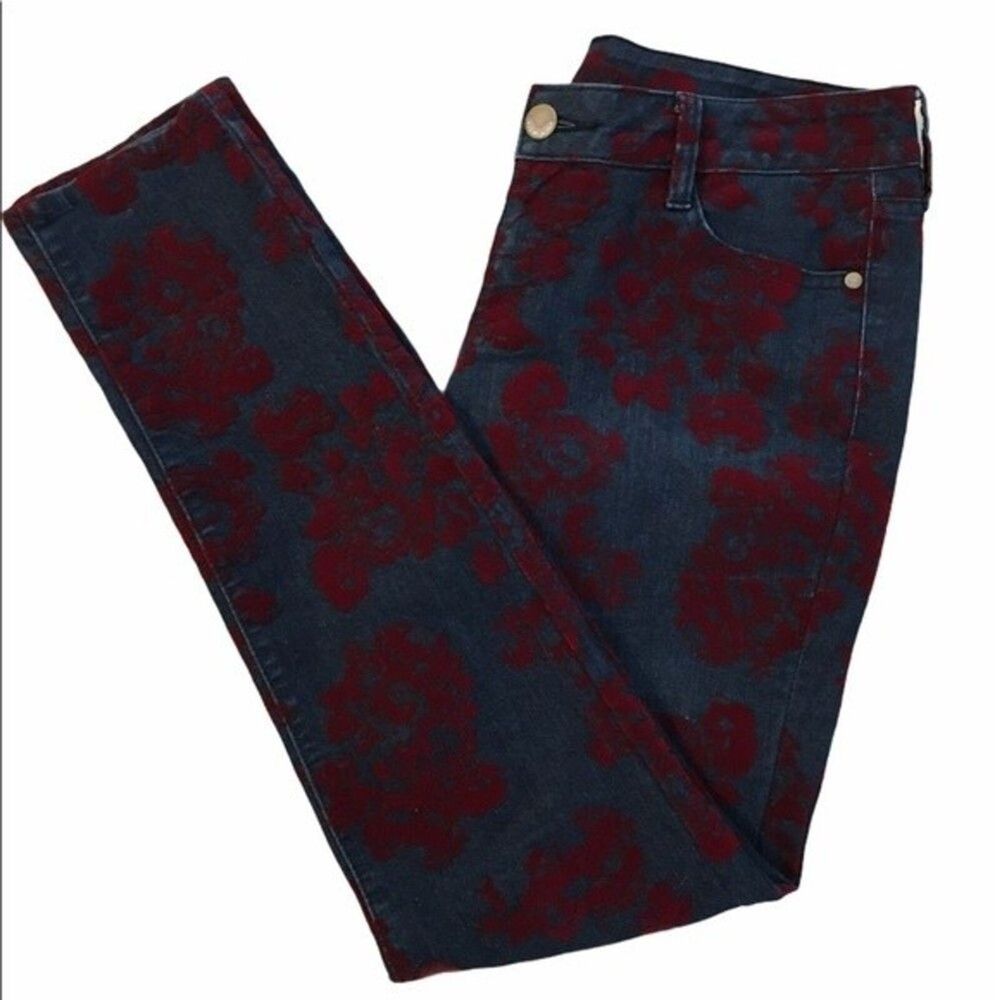 Democracy size 11 burgundy floral printed jeans